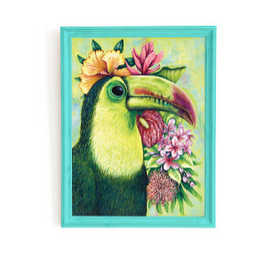 Toucan Grappige Bloemige Hawaïaanse Vogel Kunst Po Poster