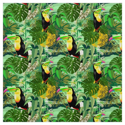 Toucan in Green Amazonia Rainforest Stof (Swatch)