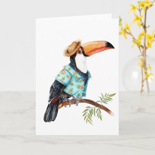 Toucan in Hawaiian shirt Kaart (Gele Bloem)