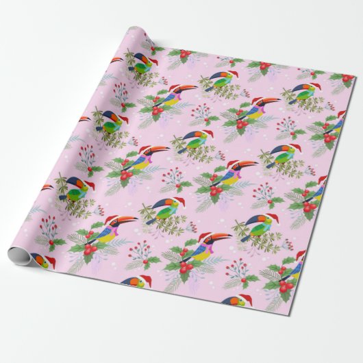 Toucan kerstpatroon cadeaupapier (Uitgerold)