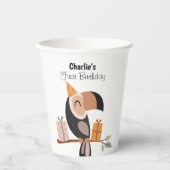 Toucan met feest pet, verjaardag papieren bekers (Voorkant)