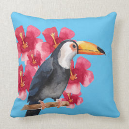 Toucan met Red Tropical Flowers Kussen