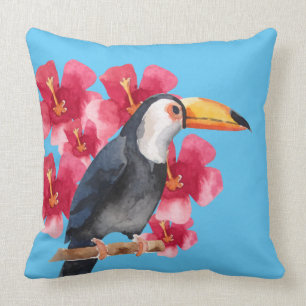 Toucan met Red Tropical Flowers Kussen