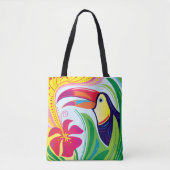 Toucan met Tropische Bloem Tote Bag (Voorkant)