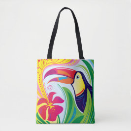 Toucan met Tropische Bloem Tote Bag