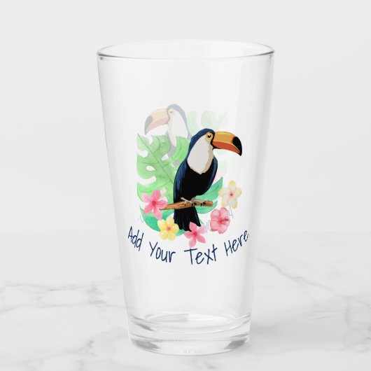 Toucan met tropische bloemen glas (Voorkant)