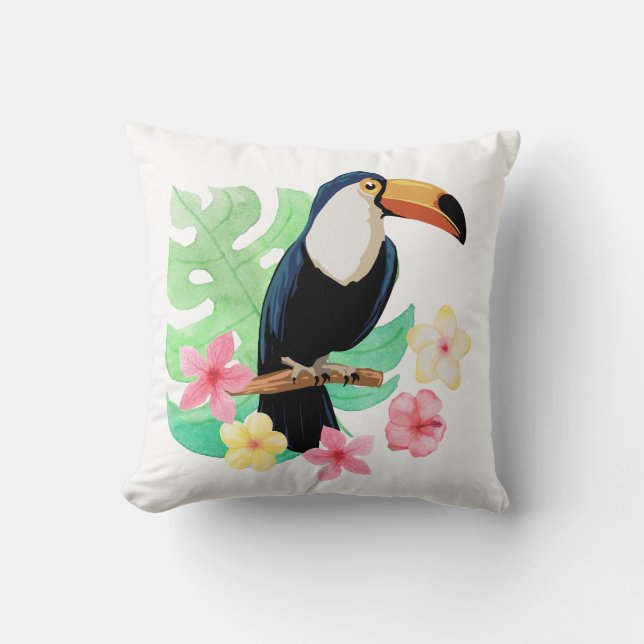 Toucan met tropische bloemen kussen (Voorkant)