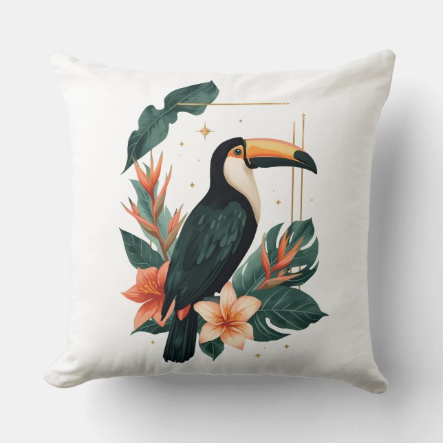 Toucan Muse Tropical Botanical Throw Pillow Kussen (Voorkant)