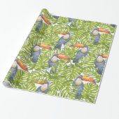 Toucan Oerwoud Bird Tree Leatern Pattern Cadeaupapier (Uitgerold)