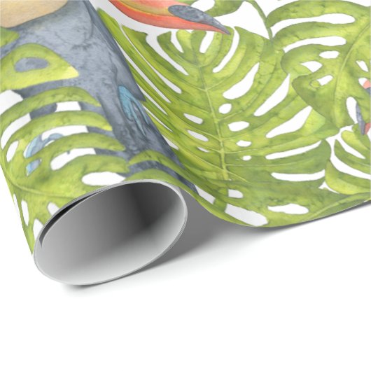 Toucan Oerwoud Bird Tree Leatern Pattern Cadeaupapier (Rol Hoek)