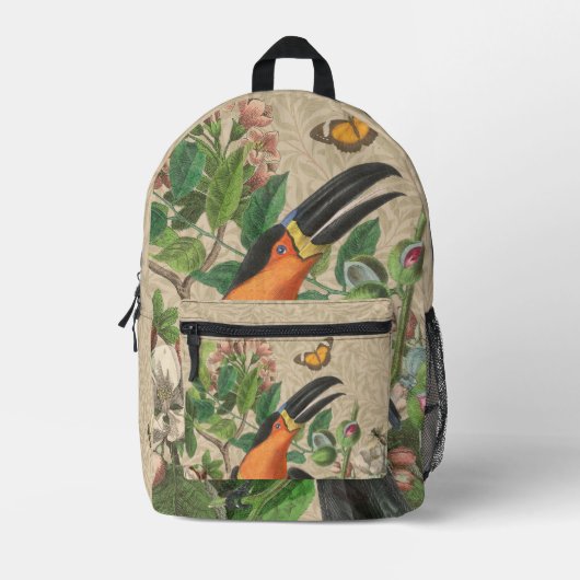 Toucan Oerwoud Tropical Bird Mooi Antiek Bedrukte Rugzak (Voorkant)