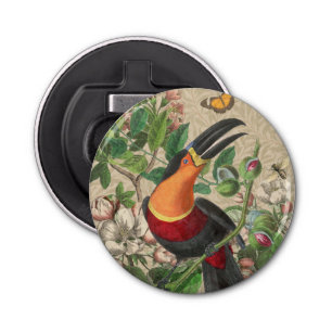 Toucan Oerwoud Tropical Bird Mooi Antiek Button Flesopener