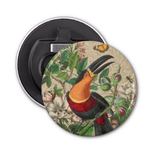 Toucan Oerwoud Tropical Bird Mooi Antiek Button Flesopener (Voorkant)