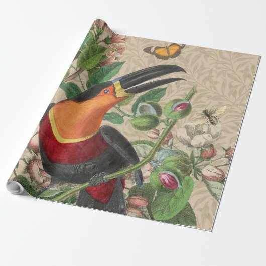 Toucan Oerwoud Tropical Bird Mooi Antiek Cadeaupapier (Uitgerold)