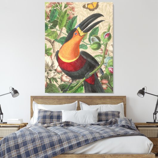 Toucan Oerwoud Tropical Bird Mooi Antiek Canvas Afdruk (Insitu (Slaapkamer))