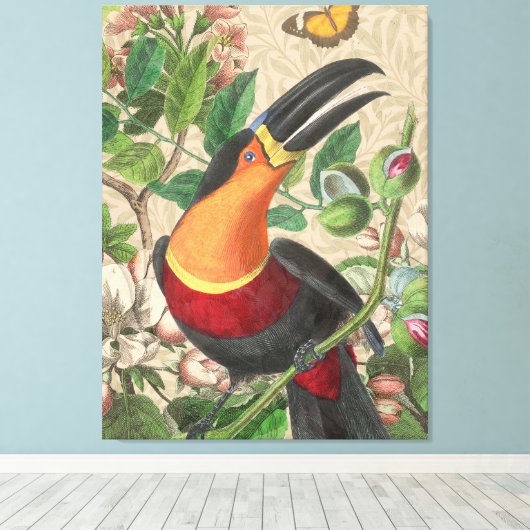 Toucan Oerwoud Tropical Bird Mooi Antiek Canvas Afdruk (Insitu (Houten vloer))