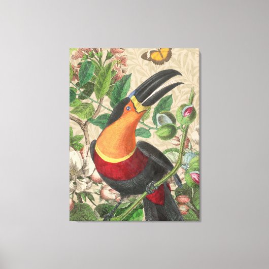 Toucan Oerwoud Tropical Bird Mooi Antiek Canvas Afdruk (Voorkant)