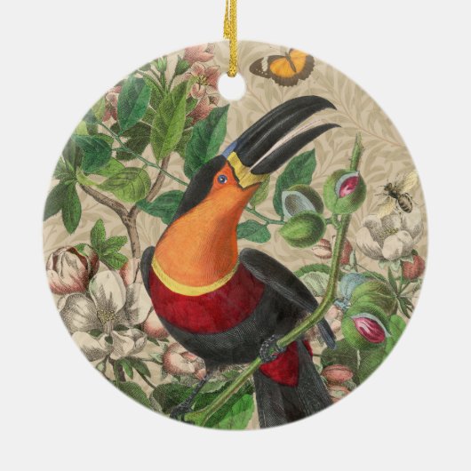 Toucan Oerwoud Tropical Bird Mooi Antiek Keramisch Ornament (Achterkant)