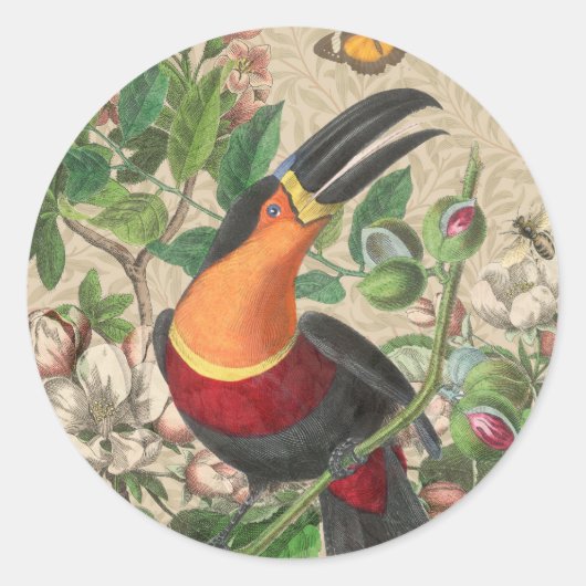 Toucan Oerwoud Tropical Bird Mooi Antiek Ronde Sticker (Voorkant)