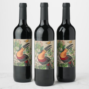 Toucan Oerwoud Tropical Bird Mooi Antiek Wijn Etiket