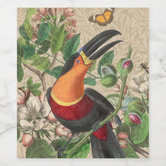 Toucan Oerwoud Tropical Bird Mooi Antiek Wijn Etiket (Enkel label)