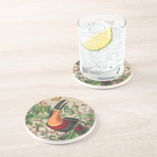 Toucan Oerwoud Tropical Bird Mooi Antiek Zandsteen Onderzetter (Zijkant)