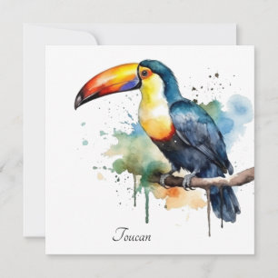 Toucan op tak aquarel kunst, op maat gemaakt feestdagenkaart