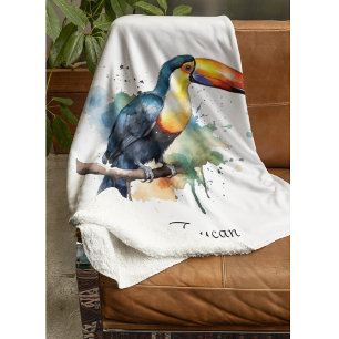 Toucan op tak aquarel kunst, op maat gemaakt fleece deken