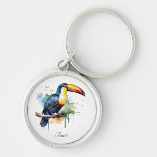 Toucan op tak aquarel kunst, op maat gemaakt sleutelhanger