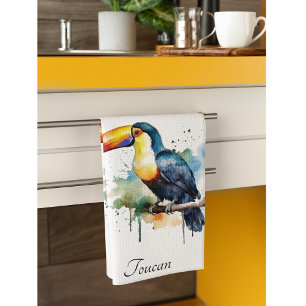 Toucan op tak aquarel kunst, op maat gemaakt theedoek