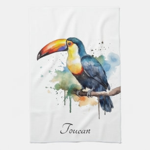 Toucan op tak aquarel kunst, op maat gemaakt theedoek