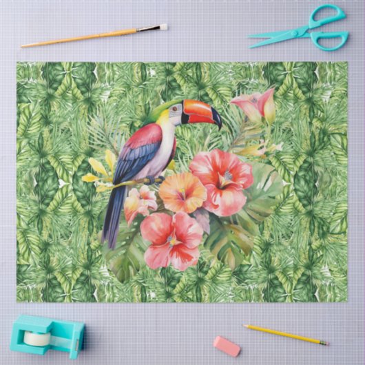 Toucan op tropisch groen blad tissuepapier (Craft)