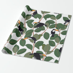 Toucan papegaaien met ficuspalmbladeren naadloos cadeaupapier