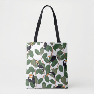 Toucan papegaaien met ficuspalmbladeren naadloos tote bag