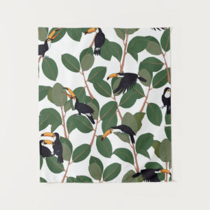 Toucan papegaaien met ficuspalmbladeren naadloos wandkleed
