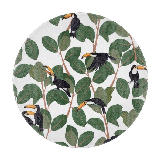 Toucan Parrot en Ficus:  elegantie. Snijplank (Voorkant)