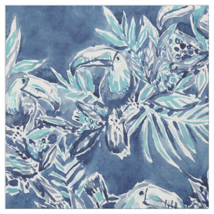 TOUCAN PLAN Indigo Tropisch Stof