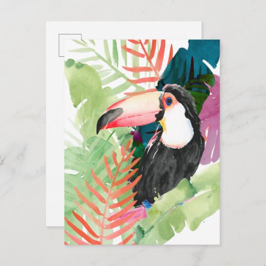 Toucan-portret met tropische bladeren briefkaart (Voorkant / Achterkant)