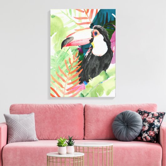 Toucan-portret met tropische bladeren canvas afdruk (Insitu (Woonkamer))