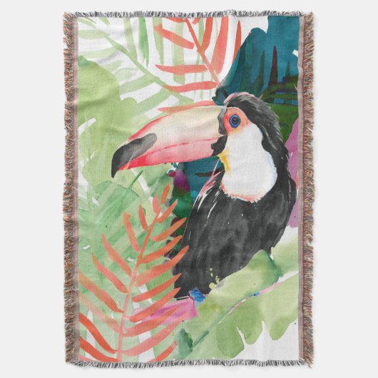 Toucan-portret met tropische bladeren deken (Voorkant Verticaal)