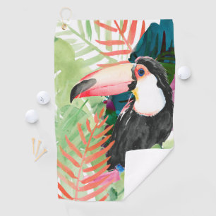 Toucan-portret met tropische bladeren golfhanddoek