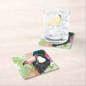 Toucan-portret met tropische bladeren kartonnen onderzetters (Insitu)