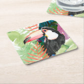 Toucan-portret met tropische bladeren kartonnen onderzetters (Schuin)