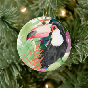 Toucan-portret met tropische bladeren keramisch ornament