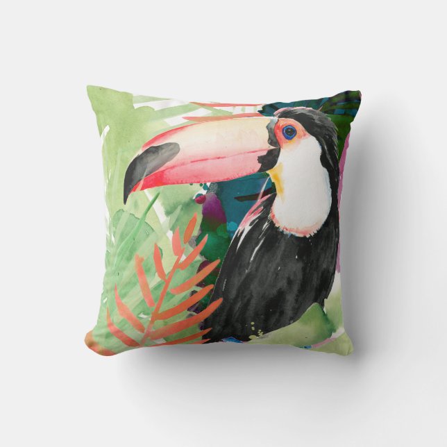 Toucan-portret met tropische bladeren kussen (Voorkant)