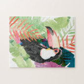 Toucan-portret met tropische bladeren legpuzzel (Horizontaal)