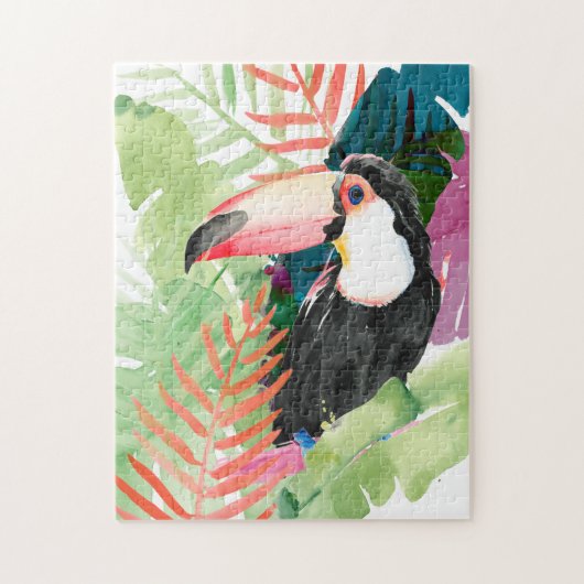 Toucan-portret met tropische bladeren legpuzzel (Verticaal)