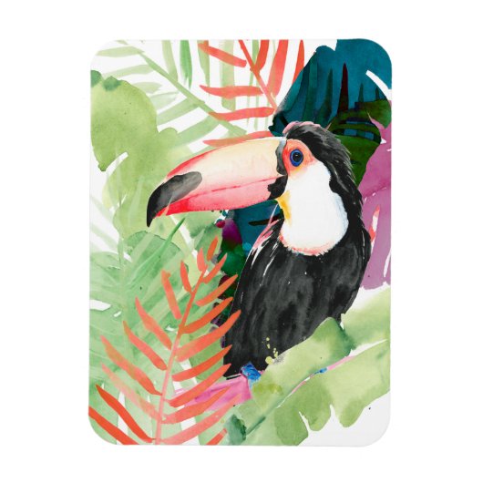 Toucan-portret met tropische bladeren magneet (Verticaal)