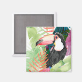 Toucan-portret met tropische bladeren magneet (Voorkant / Achterkant)