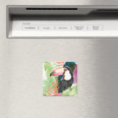 Toucan-portret met tropische bladeren magneet (Insitu (Vaatwasser))